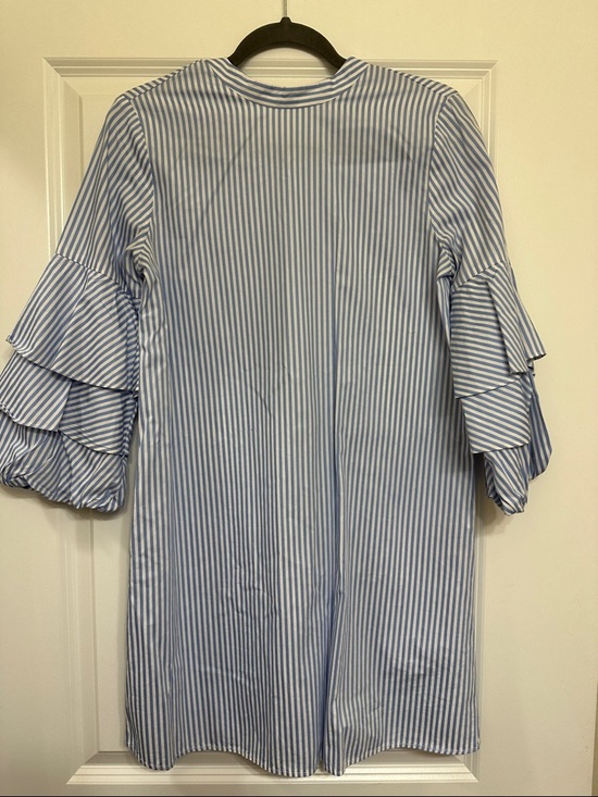 Zara Tops - Zara basic collection Blue and White Striped Ruffle Sleeve Dress- Size Medium